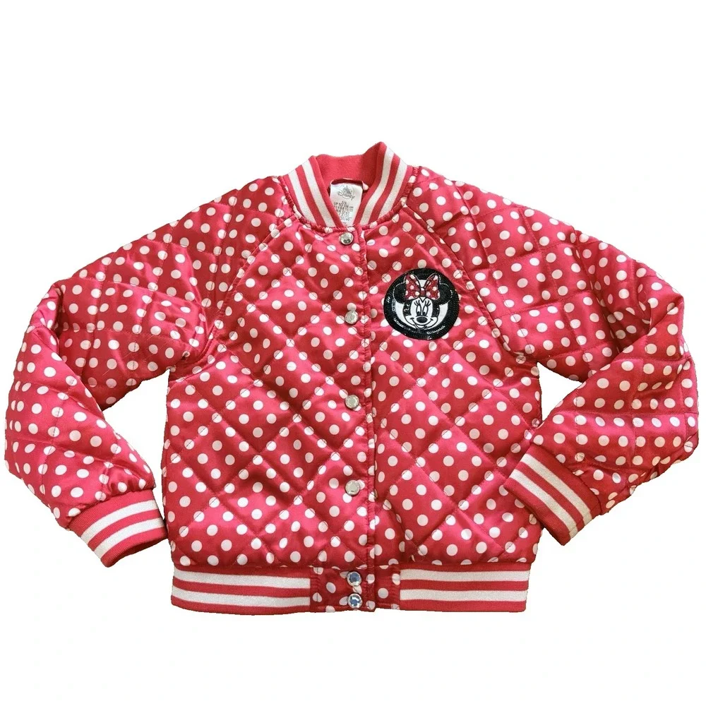 Disney Minnie Mouse Quilted Jacket Red White Polka Dots Girls sz 5/6 Disneyland